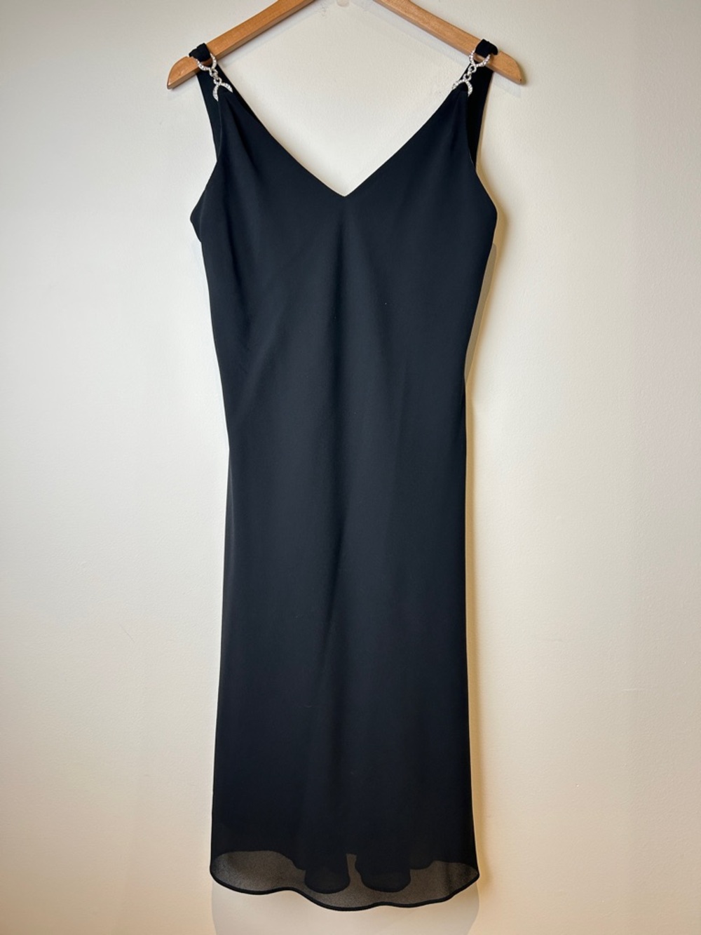 Vintage 90’s Deadstock NWTs Classic Black Slip Dress with Chain Strap Details